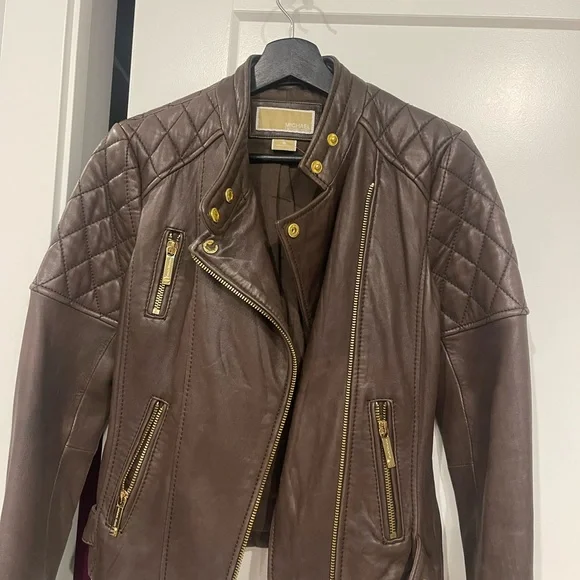 MICHAEL KORS BROWN LEATHER QUILTED MISSY NOTO JACKET 10/10 CONDITION - Picture 7 of 10